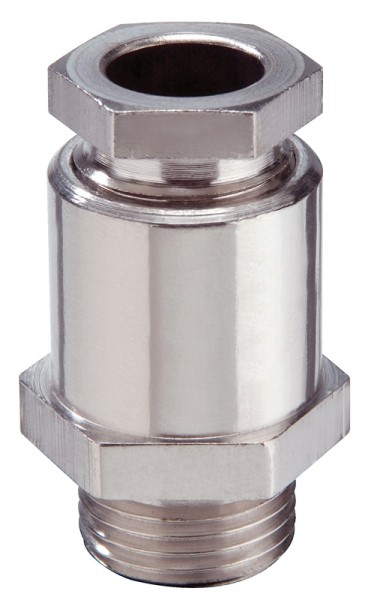 EMV-Kabelverschraubung aus Messing, Dichtring aus EPDM, Messing vernickelt, mit Erdungseinsatz und 6kant Stutzen, KVMS 30-Z20 Ni, M30x1,5, 18 - 20,5 mm
