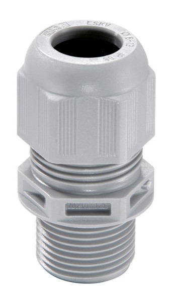 SPRINT-Kabelverschraubung mit langem Anschlussgewinde, Zugentlastung, IP 68 Polyamid, RAL7001 grau, ESKV-L 20, M20x1,5, 6 - 13 mm