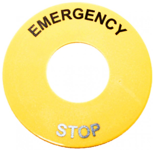 Schild Gelb ''Emergency Stop''