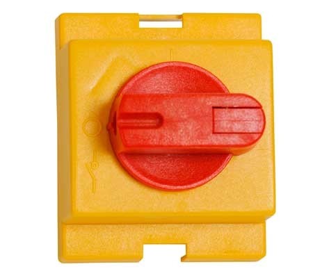 Frontplatte für KU und VKA Lasttrennschalter 16-160A für KU 3P gelb Platte, rot direkter Griff