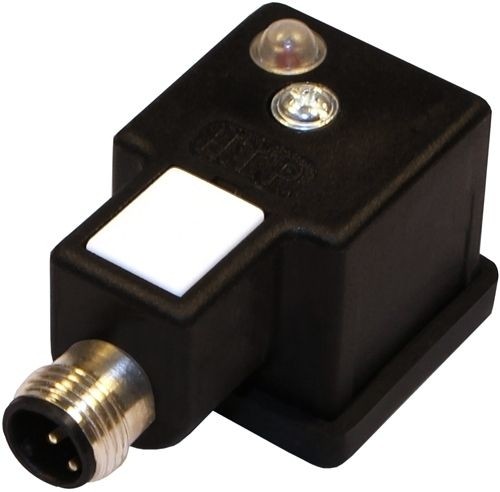 Ventilstecker Bauform A (18mm) Höhe 27,2mm 2+2PE mit Varistor + LED Rot (bipolar) 24V - Sensorstecker M12 Stift 3P